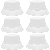 6 Pcs White Cotton Bucket Hat Beach Fishing Cap Dye Blank Sun Hat DIY Sublimation Party for Women Men, 20 in