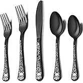 MUJINON Skull Black Silverware Set for 4, 20-Piece Black Flatware Set, Gothic Skeleton Cutlery for Decoration, Halloween, Christmas, Party, Gift, Housewarming
