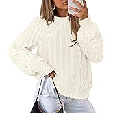 MEROKEETY Women's Fall Cable Knit Sweater 2025 Fashion Warm Crew Neck Lantern Sleeve Chunky Winter Pullover Tops