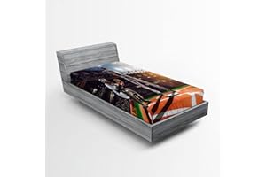 Ambesonne Teen Room Fitted Sheet, Professional Baseball Players in The Stadium Playing The Game Pich Sports Print, Soft Decorative Fabric Bedding All-Round Elastic Pocket, Twin Size, Black Orange