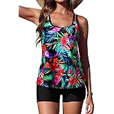 Yonique Womens Two Piece Swimsuits Tankini Top with Boy Shorts Tummy Control Bathing Suits Athletic Swimwear