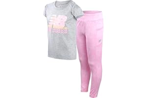 New Balance Active Girls Leggings Set - 2 Piece Short Sleeve Girls Shirts and Leggings Kids Yoga Athletic Workout Set (7-16)