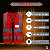 AYKRM Red Safety Vest Personalised Hi Vis Class 2 with Pockets EN20471 view 4