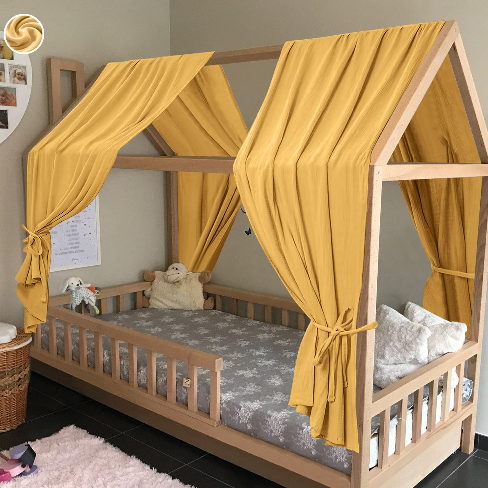 HOTUT Extra Wide Princess Bed Canopy, 2pcs Large Children Bed Canopy, 100% Cotton Girls Mosquito Net, Kids Princess Play Tents Nursery Room Decoration for Baby, for Women Bedroom Decorations