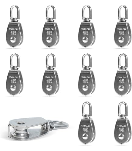 Lot De 5 Poulies De Levage M15 En Inox + 5 Mousquetons M4 | Charge 35-50kg | Pour Cordes Jusqu'à 6mm