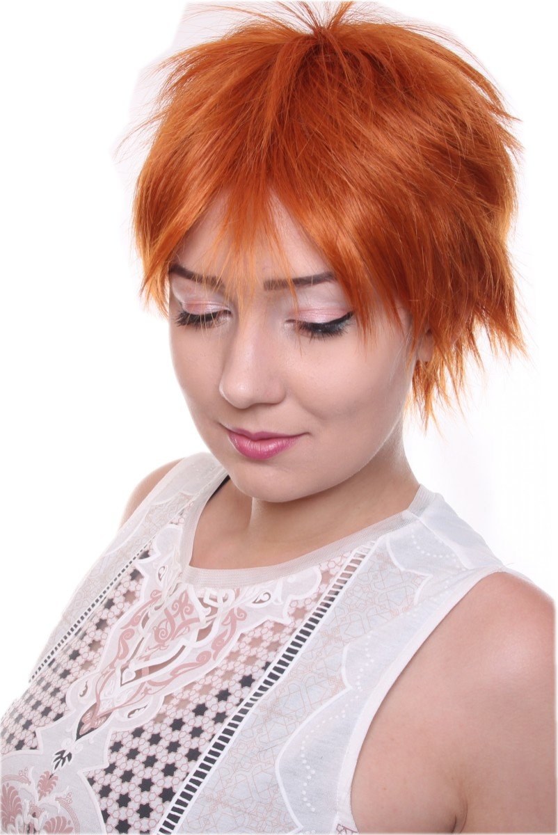 Prettyland C1419 - Short Hair Wig Wild Fringed Pixie Layered Cut for Everyday Women Men - Red Orange