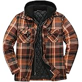 ZENTHACE Men's Thicken Plaid Hooded Flannel Shirt Jacket with Quilted Lined,Zipper&Snap