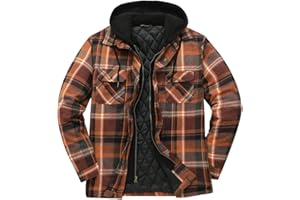 ZENTHACE Men's Thicken Plaid Hooded Flannel Shirt Jacket with Quilted Lined,Zipper&Snap