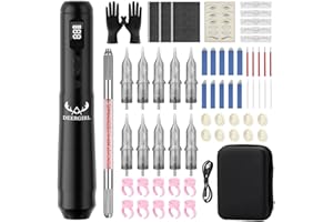 Wireless Permanent Makeup Tattoo Machine Kit, Rechargeable Digital Pen with LCD Display for Eyebrow Microshading, Ombre Brows