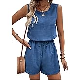 SweatyRocks Women's Casual Short Jumpsuits Summer Scoop Neck Rompers Sleeveless Tank Tops