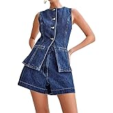 NIFTRIRY Two Piece Sets for Women Summer Vest Outfits Denim Suiting
