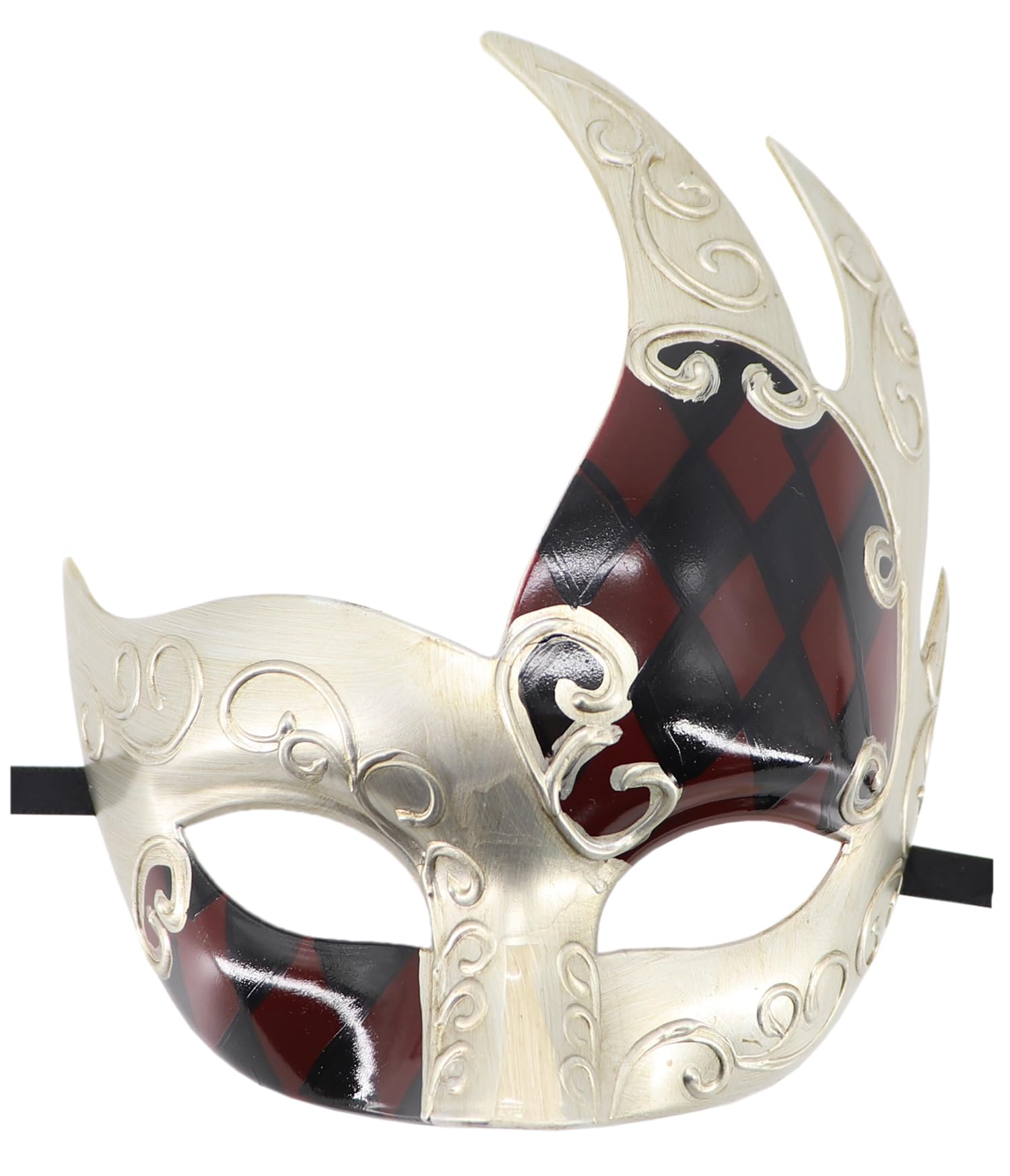 Coolwife Men's Masquerade Mask Vintage Venetian Checkered Musical Party Mardi Gras Mask (W Wine/Black)
