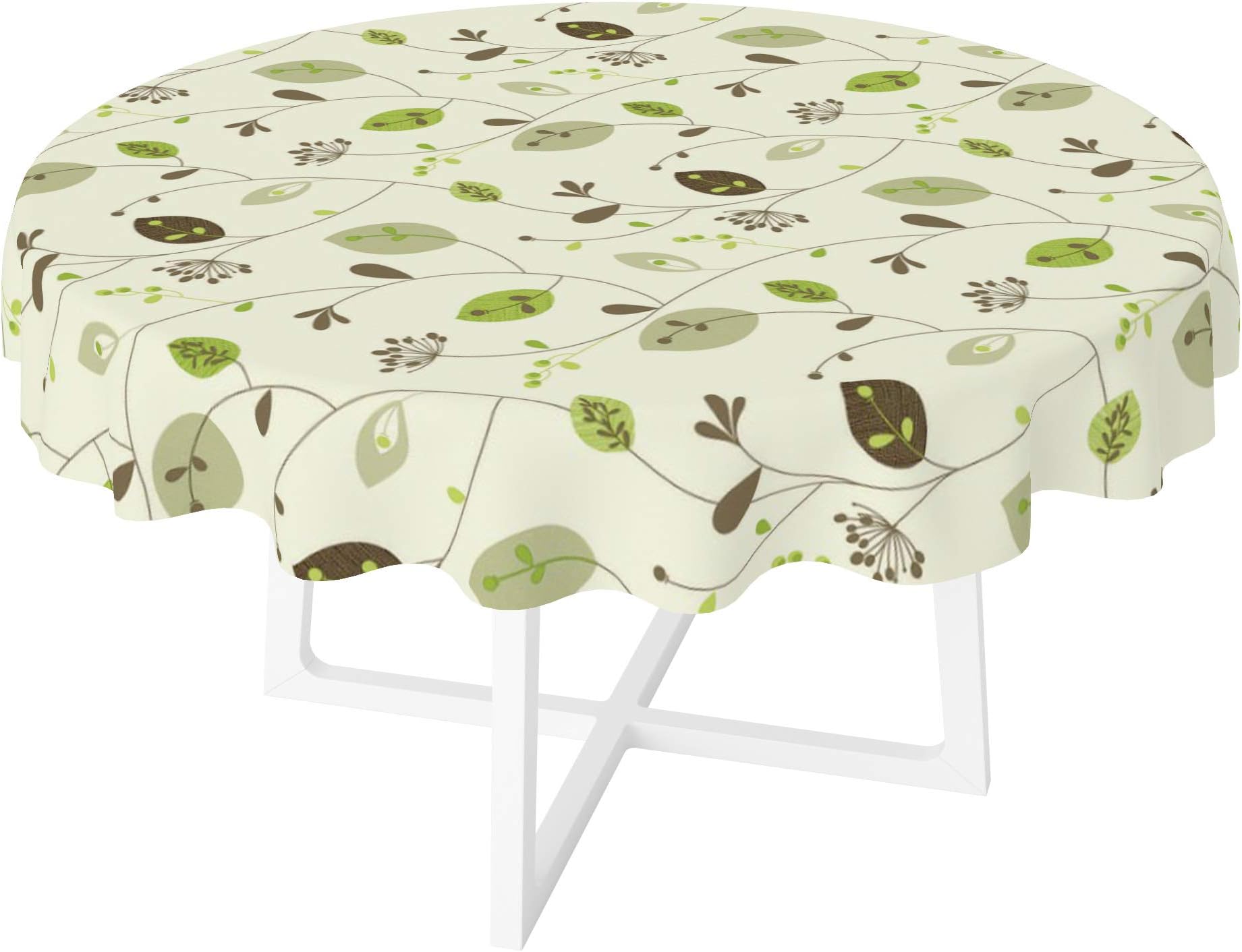 Karina Home Leaves & Stems on Natural PVC Vinyl Oilcloth Tablecloth (Round 138cm)