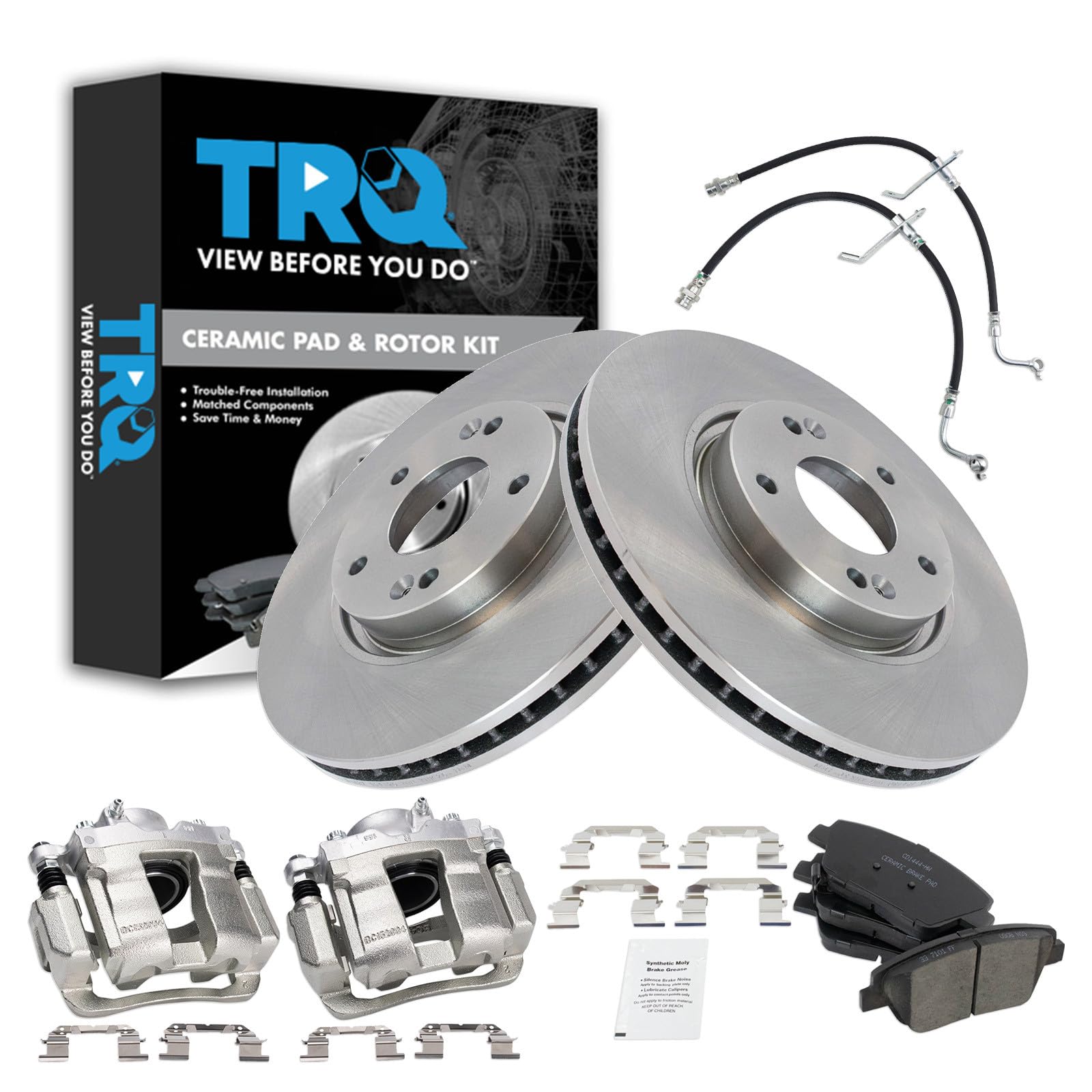 TRQ Front Brake Pad and Rotor Set Ceramic Calipers Compatible with 2011-2016 Kia Optima Image