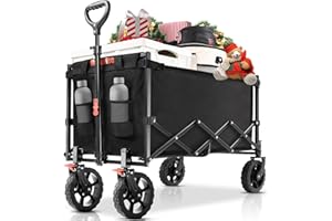 Navatiee 140L Wagon Cart Foldable, Large Capacity Collapsible Wagon with Smallest Folding Design, Utility Grocery Cart for Camping Shopping Sports, Black
