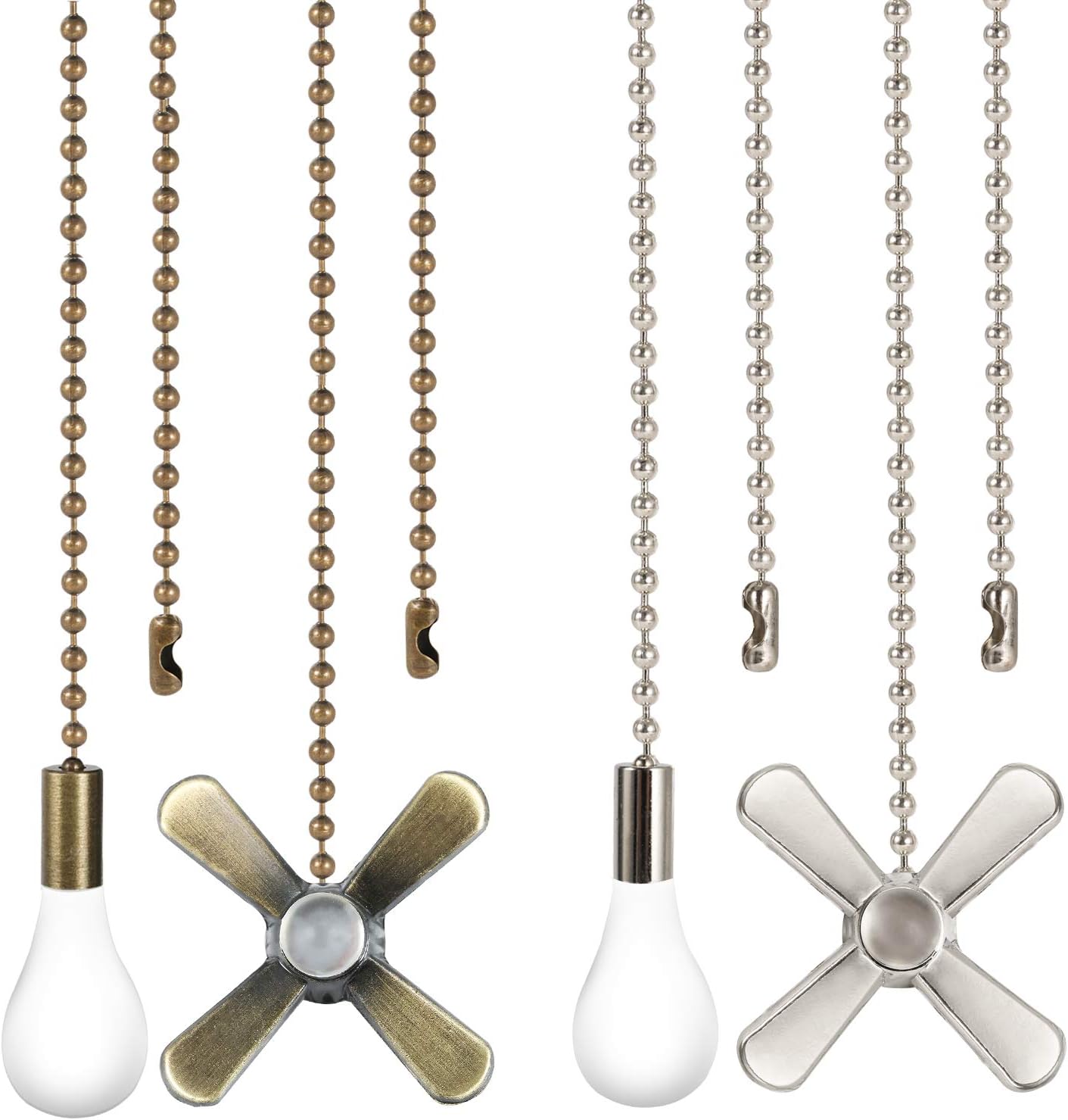 Ceiling Fan Pull Chain 4PCS 2 Sets Pull Chain Extension with Connector Copper Beaded Ball Pull Chain for Ceiling Light Fan 2 Colors Bronze and White Nickel Classic Ceiling Fan Pull Cord Pendant - - 