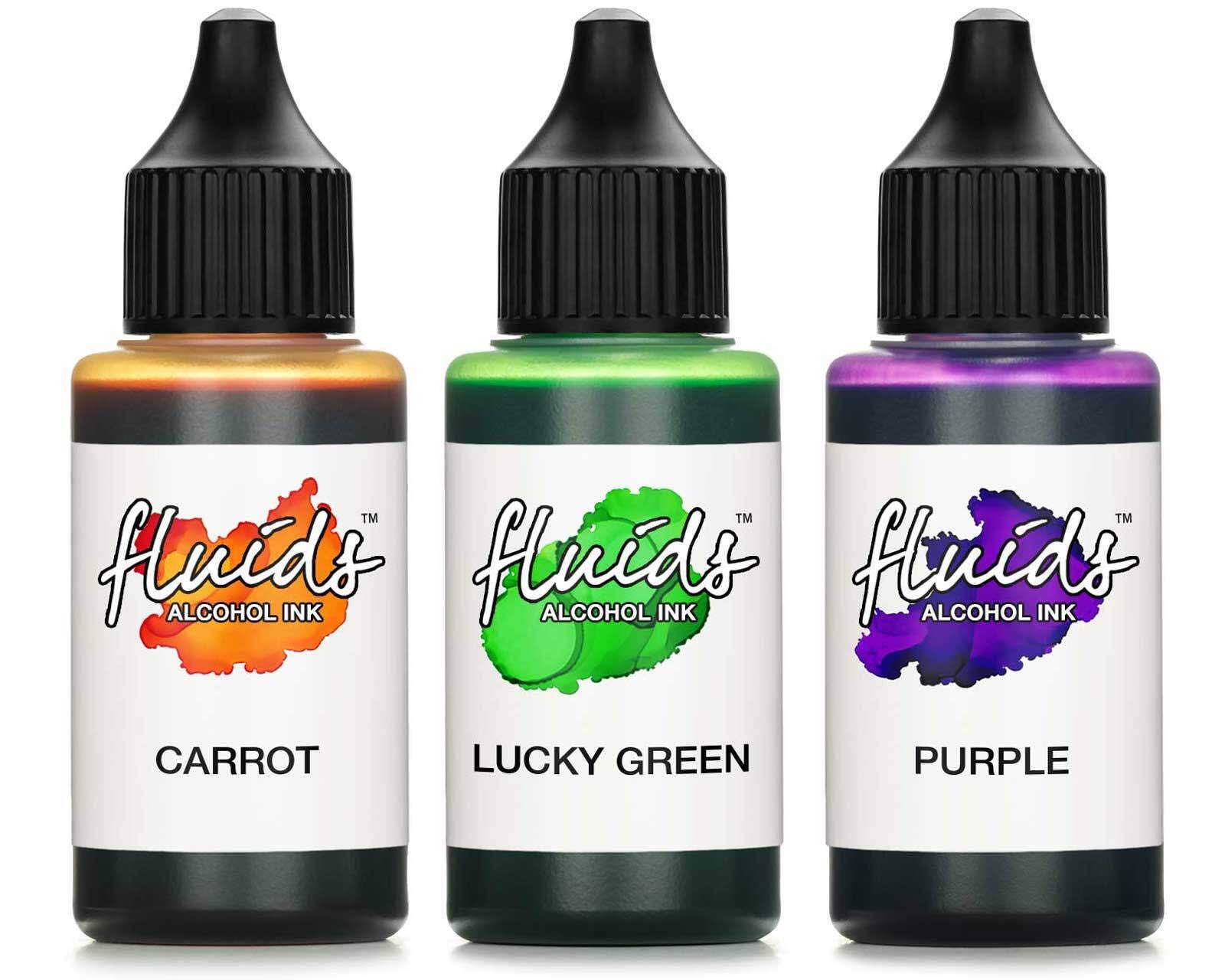 3X 30ml Octopus Fluids Alcohol Ink Set Carrot, Lucky Green, Purple for Fluid Art and Resin Art, epoxy Resin, epoxy