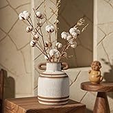 Yokiiimakiii Ceramic Rustic Farmhouse Vase with Handles, 5.9 inch Vintage Stripe Terracotta Vase, Pottery Decorative Flower Vase, Boho Clay Vases for Home Decor, Shelf, Table, Living Room, Mantle