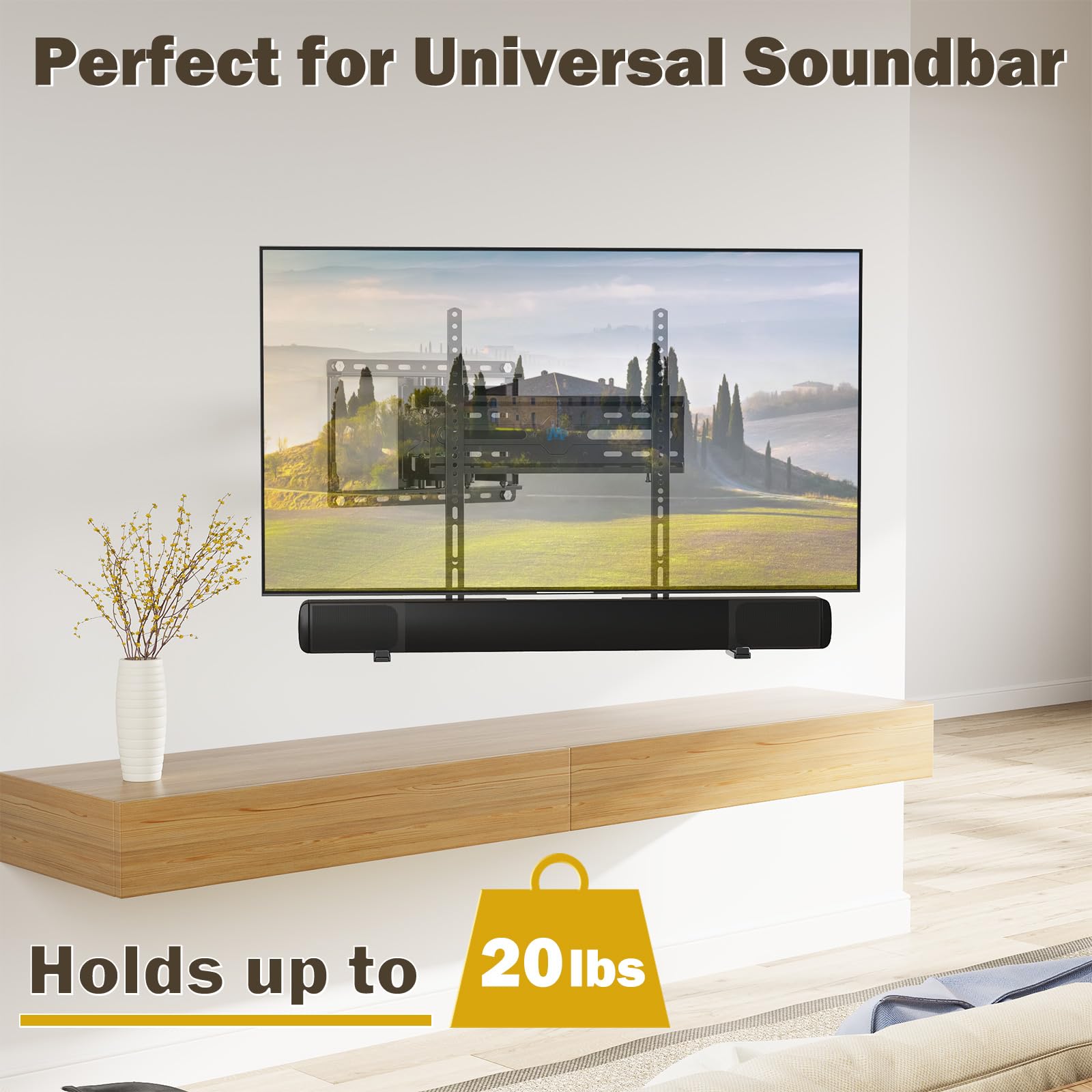 Mounting Dream Soundbar Mount Sound Bar TV Bracket with Holes/Without Holes, Non-Slip Base Holder Extends 3.4