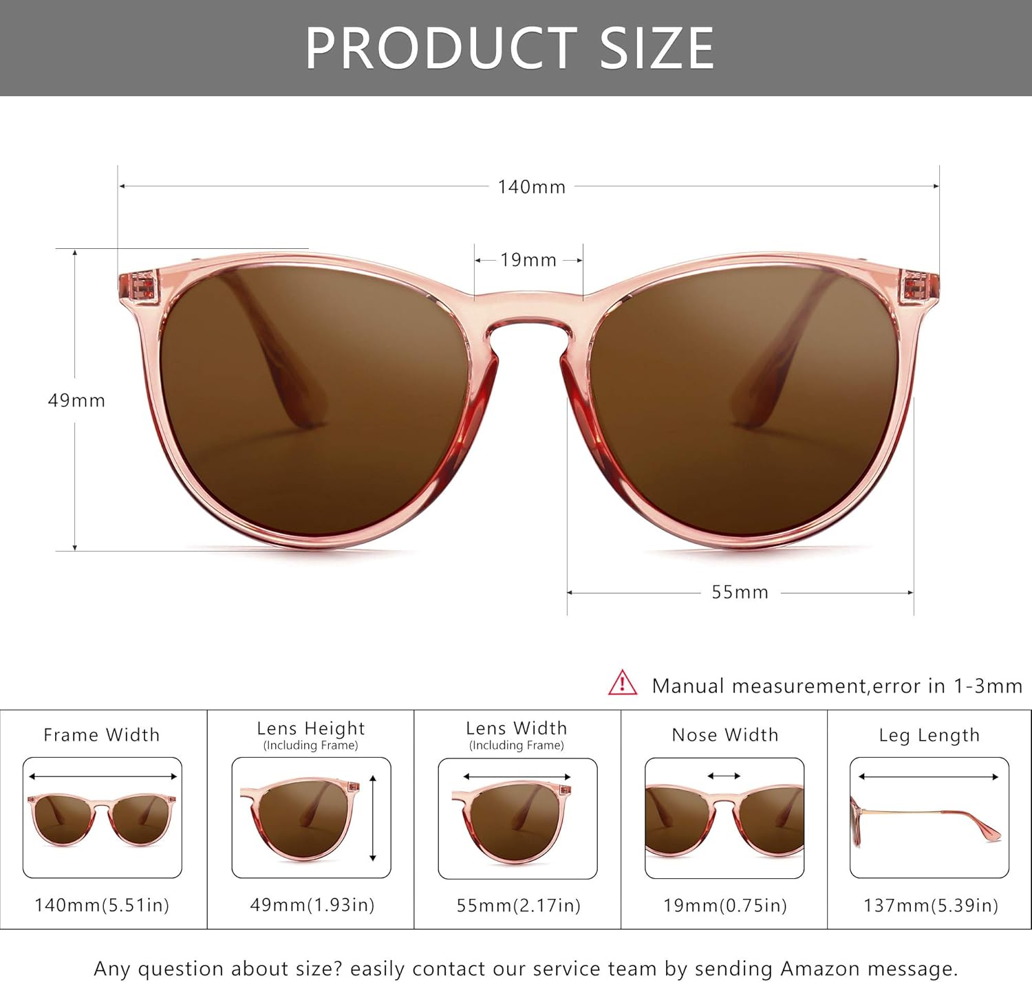 SUNGAIT Vintage Round Sunglasses for Women Men Classic Retro Designer Style (Polarized Light-Brown Lens/Pink Brown Frame(Glossy Finish) SGT567 PGTCKC: Clothing