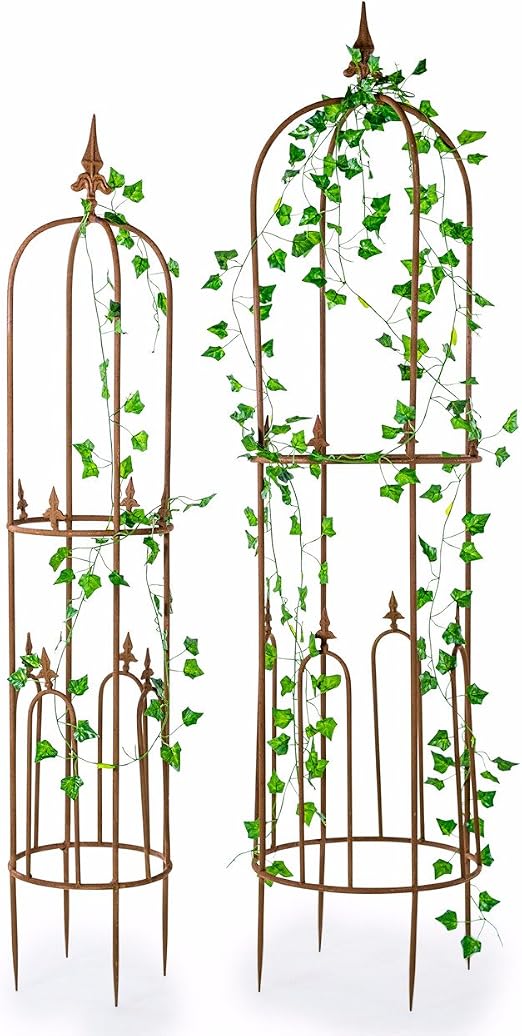 Set de 2 alto Metal jardín cultivador obelisco rosa para plantas ...