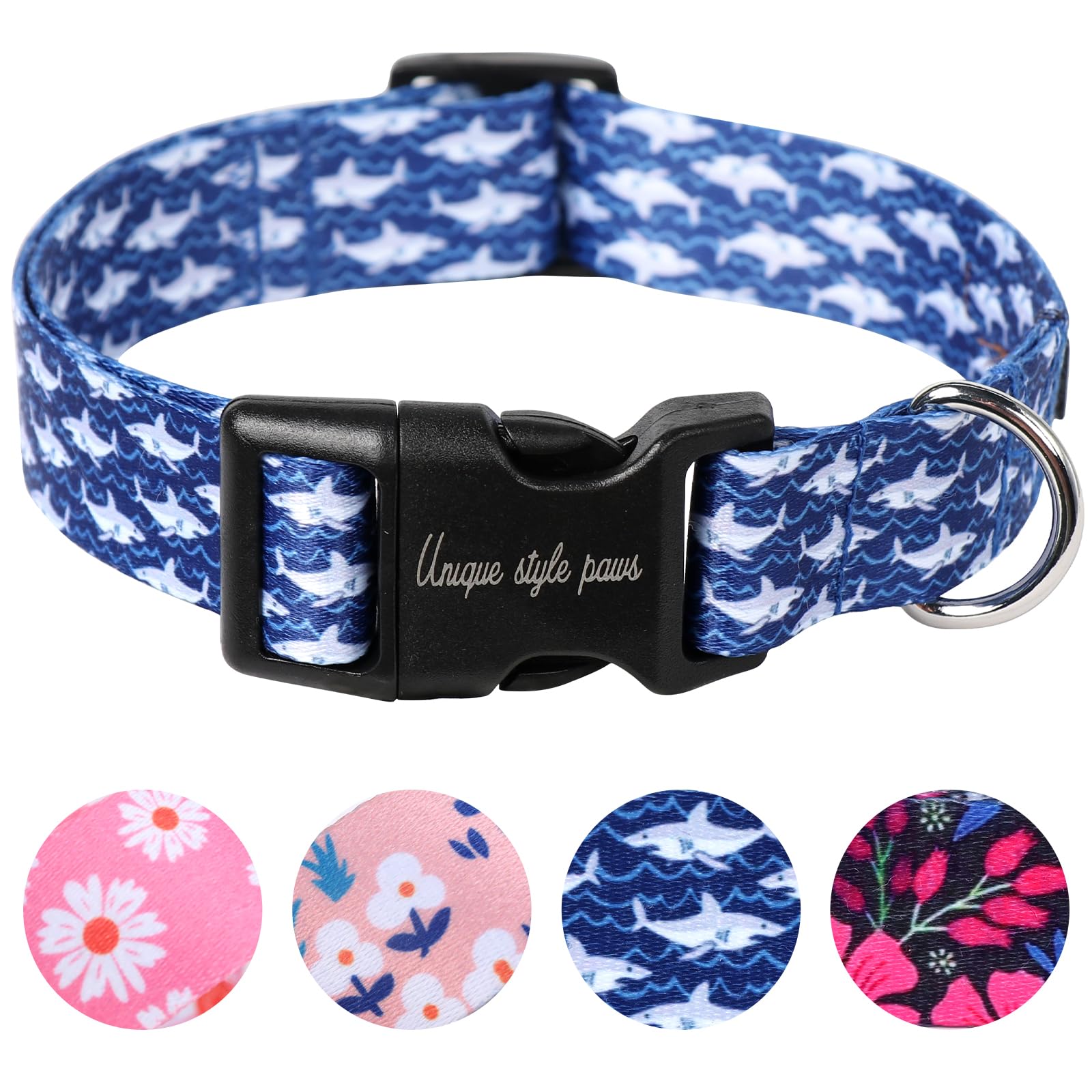 Unique style paws Blue Shark Dog Collar Puppy Collars Harnesses & Leads For Dogs Uk Bow Tie Soft Adjustable Cute Flower Comfortable Collars Pet Gift For Small Medium Large Dogs S — image 1