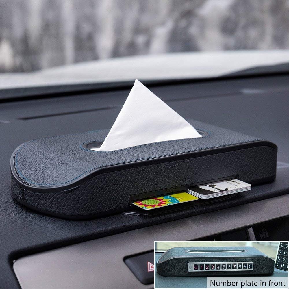 Mr.Ho Luxury Black Leather Car Napkin Holder, Multiuse