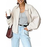 Kissonic Women's Oversized Jackets Faux Suede Bomber Jacket Lapel Pilot Cropped Casual Coat for Streetwear Outerwear