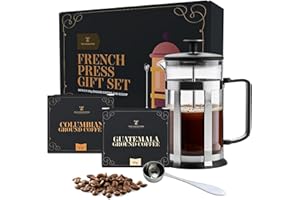 TILZ COLLECTION Barista Coffee Gifts Set - Coffee Lovers Gifts For Men |Cafetiere French Press Coffee Maker Gift Set (600ml), Cafetiere 4 Cup, 120g Colombian Ground Coffee & Coffee Spoon |Coffee Gifts For Women, Men