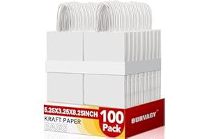 BURVAGY 100Pcs Paper Gift Bags 5.25x3.25x8.25'', Small Paper Bags with Handles Bulk, Kraft Paper Bags for Birthday Party Favo