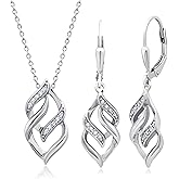 MAX + STONE Diamond Eternity Pendant Necklace and Dangle Earrings for Women in Sterling Silver | 0.17 Carat Real Diamond Necklace and Earring Sets