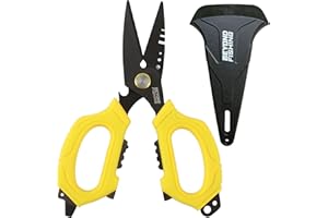 BEYOND BRAID Beyond Fishing OmniPro Shears – 6.5” Multi-Function Fishing Scissors with Titanium-Coated Blades – Cuts Braided Line, Monofilament, Fluorocarbon & Steel Wire – Fishing Tool with Sheath