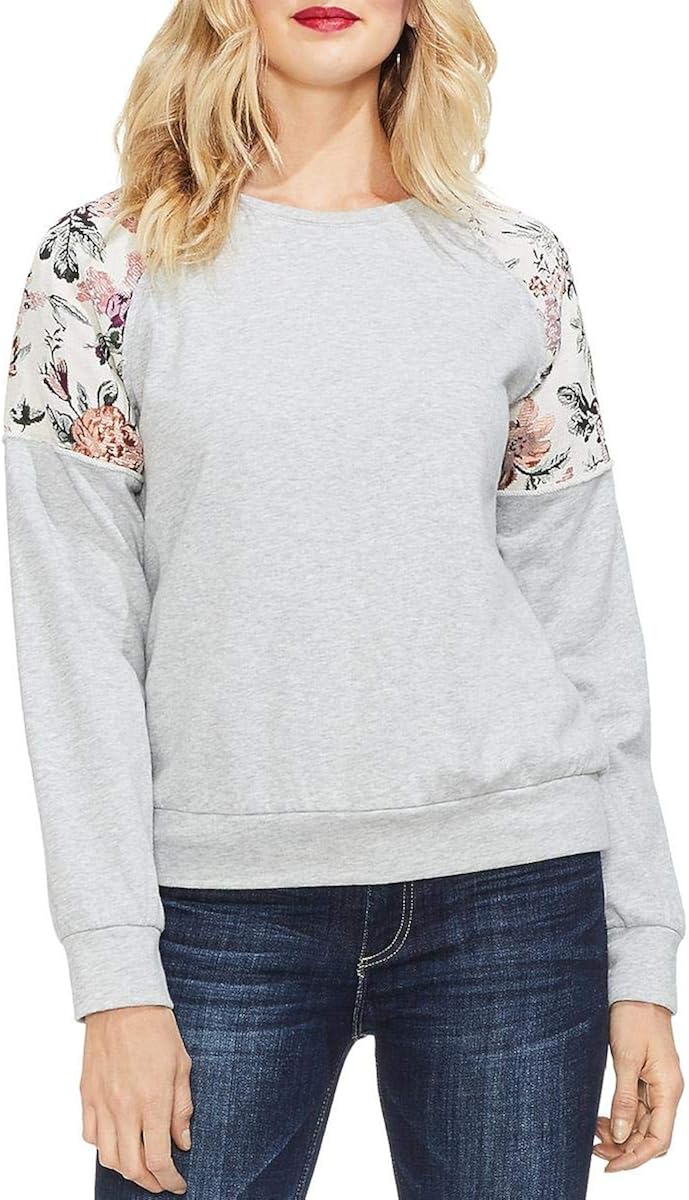 Two by Vince Camuto Women's Long Sleeve French Terry Drop Shoulder Color Block Sweatshirt