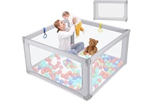 Kidirect Foldable Baby Playpen, 47"×49" Playpen for Babies and Toddlers, Baby Play Pen with Safety Gate, Corrales para Bebes, Adjustable Portable Play Yards for Babies Indoor Outdoor, Grey