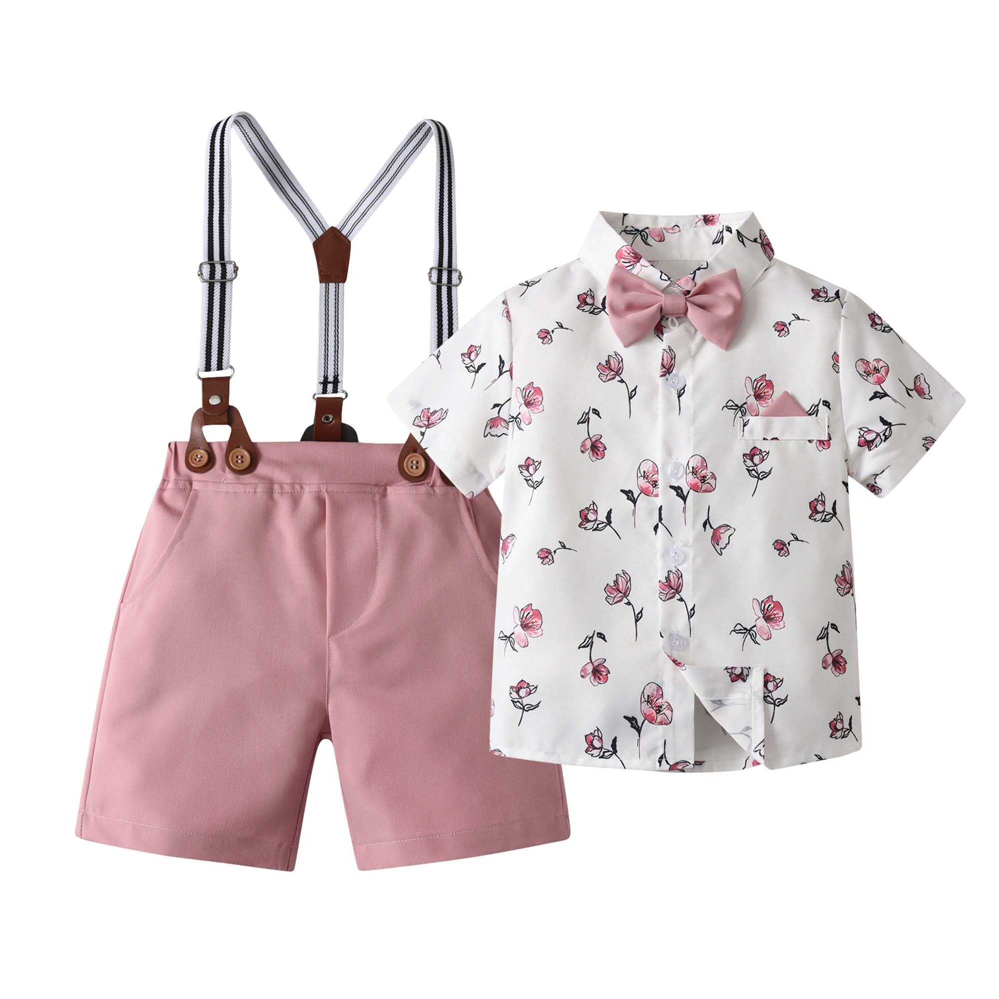 Photo 1 of Baby Boys Shorts Sets, Infant Shirt+Shorts+Bow Tie+Suspenders,Toddler Gentleman Outfits Suits,2-3Y