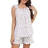 Kissonic Womens Ruffle Pajamas Set 2 Piece Summer PJs for Women Floral Pajama Ruffle Trim Cami Top and Shorts Lounge