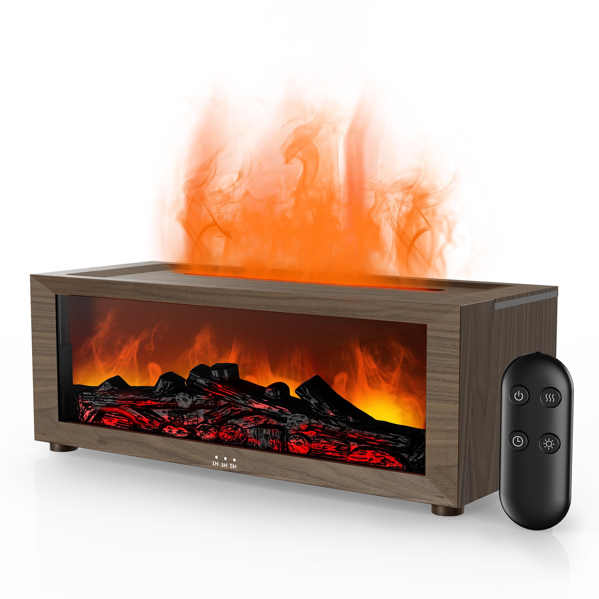 Photo 1 of **MISSING REMOTE CONTROL** TMEHM Fireplace Flame Air Diffuser Humidifier,7 Colors Aromatherapy Essential Oil Diffuser,Ultrasonic Aroma Humidifier with Timer for Home,Bedroom,Office,Yoga (Wood Grain Color, L)