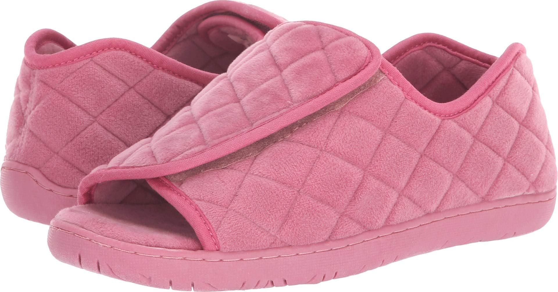 Foamtreads Women's Nova Open Toe Slippers Quilted Velvet Hard Sole - Wide Width