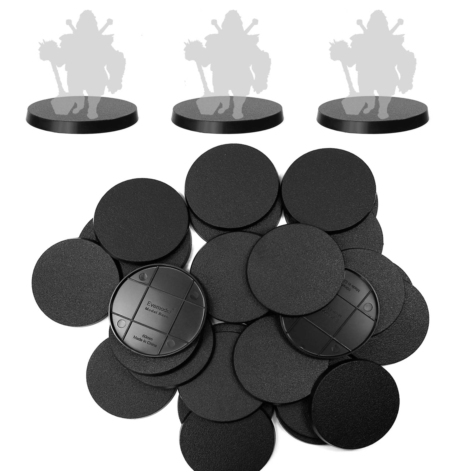 Evemodel 30Pcs 60mm Round Base Plastic Bases for Figures or Miniatures for War Games Table Decoration (30pcs 60mm)