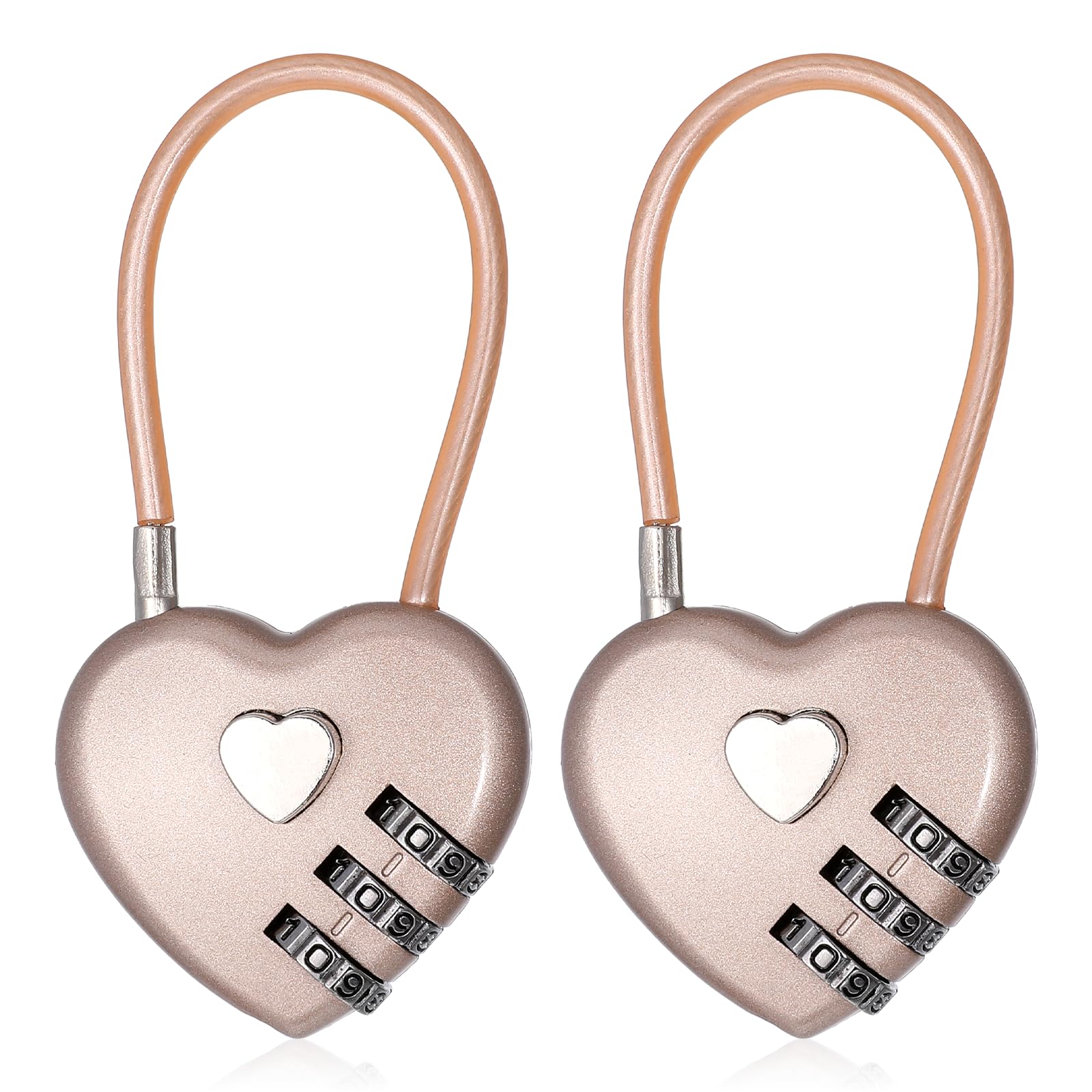 Photo 1 of 1 Pack Cable Locks with Combination Pad Locks with Code 3 Digit Heart Shaped Padlock for Gym Locker Luggage Suitcase Backpack Cabinet Toolbox Outdoor Fence Gate, Travel Safe
