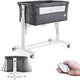VaVaSoo Rocking Bassinet for Baby Automatic Bedside Crib Electric Cradle 5 Heights Adjustable Bedside Sleeper for Babies Infant Smart Auto Rocking Crib 3 in 1 Bassinet on Wheels, Dark Grey