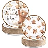 100Pcs Bear Baby Shower Paper Plates 7 Inch and 9 Inch Heavy Duty Disposable Brown Bear Gender Reveal Party Decorations for Kids Baby Shower Gender Reveal Fall Wedding Holiday Birthday Party Supplies