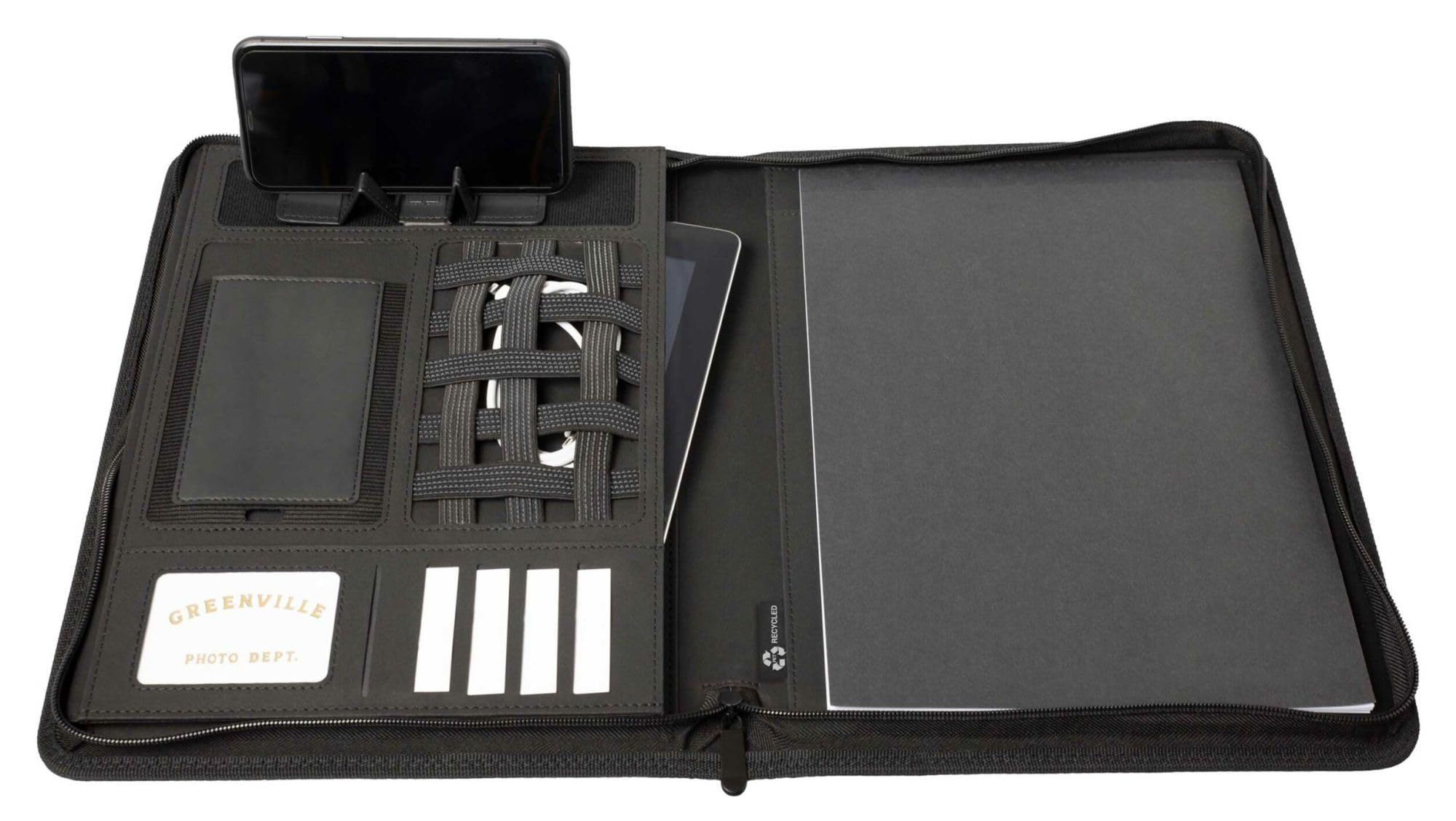 Stop Ocean Plastic RPET 46220 Zip Folder A4 Format Business Folder Made of PET Nylon and Leather Writing Case with Notepad Organiser for Documents Approx. 33.5 x 26.5 x 4 cm Anthracite