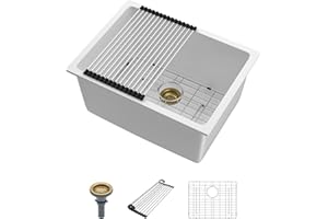 Beslend 24 Inch Laundry Sink Undermount – 24 x 18 x 12 Inch Quartz Granite Composite White Utility Sink 12 Inch Granite Basin, Durable Single Bowl Deep Basin for Laundry Room