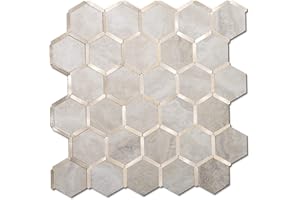 STICKGOO Hexagon Peel and Stick Backsplash Tile, Stick on Backsplash for Kitchen and Bathroom, Beige Marble Look PVC Mixed Me