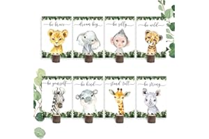 BUERHANERRY 8Pcs Jungle Safari Centerpieces and Wooden Stands, Safari Baby Shower for Table Decorations, Jungle Animal Birthday Party Centerpiece for Boys Kids, Wild One Themed Birthday Party Supplies