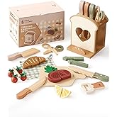 ROBUD 16pcs Kids Play Kitchen Knife Set - Wooden Cooking Playset, Montessori-Inspired Pretend Kitchen Toys for Toddlers, Role