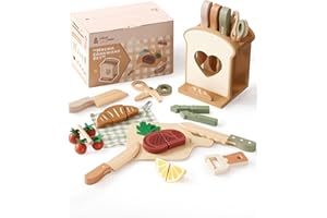 ROBUD 16pcs Kids Play Kitchen Knife Set - Wooden Cooking Playset, Montessori-Inspired Pretend Kitchen Toys for Toddlers, Role