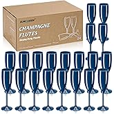 Navy Blue Champagne Flute Acrylic Champagne Glasses Wedding Toasting Champagne Flute Goblet Plastic Reusable Unbreakable Champagne Cups for Bachelorette Wedding Bridal Shower Party (Navy Blue, 24)