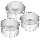 E-far Cake Pans Set of 3, 6 x 3 Inch Stainless Steel Round Cake Baking Pans Tins for Wedding Birthday, Deep Side & Non-toxic, Oven & Dishwasher Safe, Mirror Finish & Straight Side